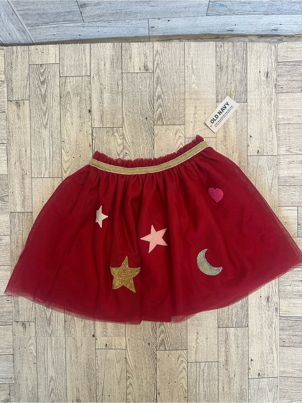 NWT! Old Navy Girls' Red Tulle Skirt with Glitter Stars & Moon 3T